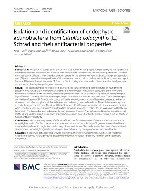 Pdf Isolation And Identification Of Endophytic Actinobacteria From