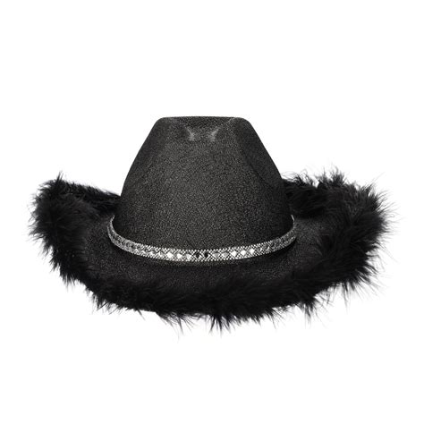 Licupiee Glitters Cowboy Hats With Feathers Womens Felt Fluffy Cowgirl