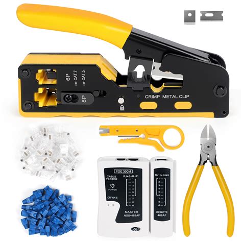 Wakhow RJ45 Crimp Tool Kit, Ethernet Pass Through Crimper, Network Cat5 ...
