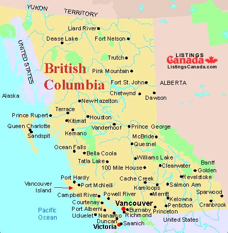 british columbia map listings canada