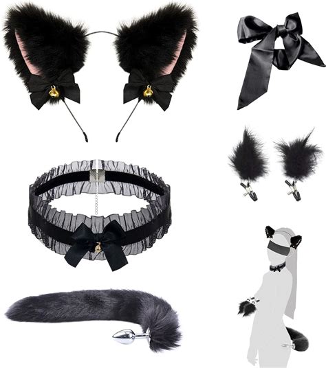 Analplug Paaren Cosplay mit Fuchsschwanz Buttplug Anal Dildo 5 Stück Set Nippelklemmen