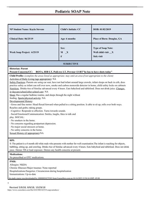 NSG 6435 Pediatric SOAP Note Pediatric SOAP Note Stuvia US