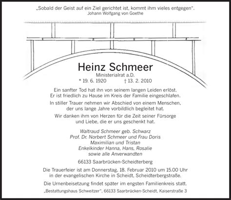 Traueranzeigen Von Heinz Schmeer Saarbruecker Zeitung Trauer De