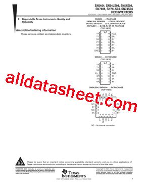 SN7404 Datasheet PDF Texas Instruments