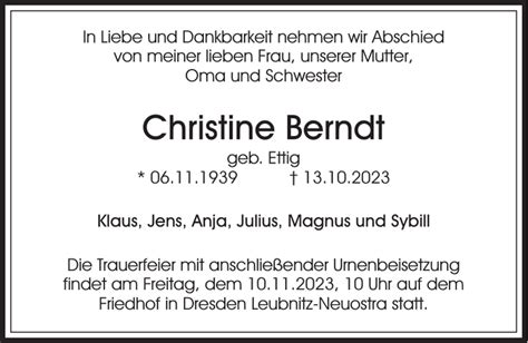 Christine Berndt Traueranzeige Sächsische Zeitung