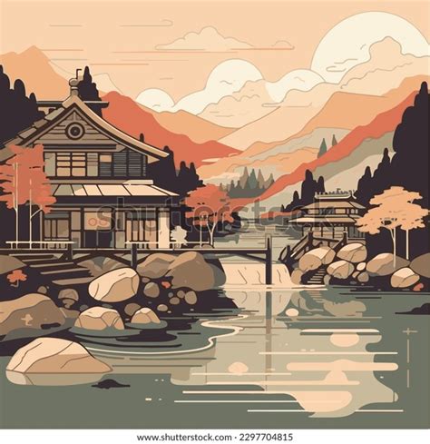 Japanese Hot Spring Onsen Vector Illustration Stock Vector Royalty Free Shutterstock