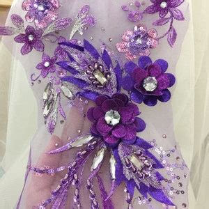 D Sequin Flower Lace Applique In Hot Pink Pearl Beaded Etsy