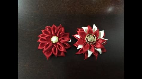 Diy Kanzashi Satin Ribbon Flower Hair Clip Youtube