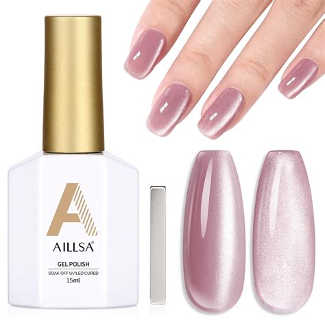 Amazon AILLSA Nude Pink Cat Eye Gel Nail Polish Shimmer Glitter Crystal Polish With Magnet