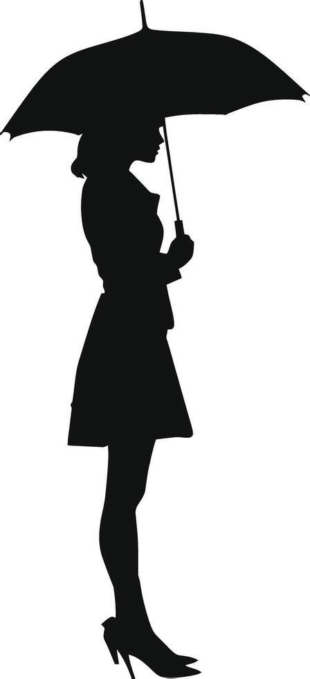 Ai Generated Silhouette Woman With Umbrella Black Color Only Full Body