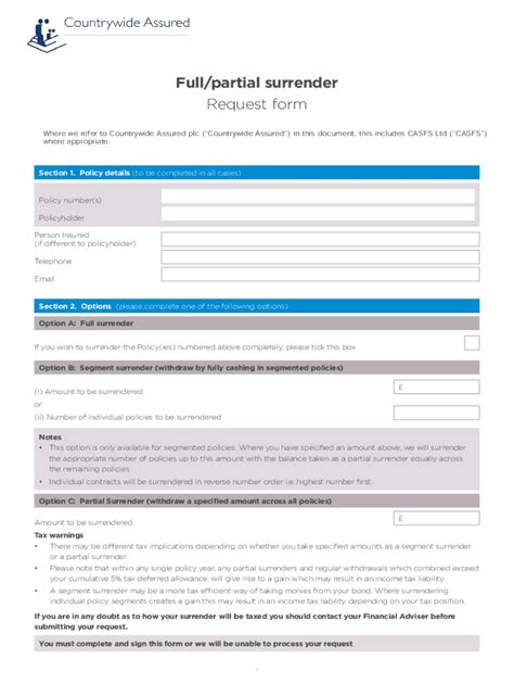 fillable  fullpartial surrender request form fax email print