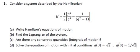 Solved Consider A System Described By The Hamiltonian Chegg