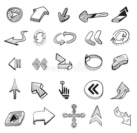 Hand Drawn D Arrows Vector Black Icon Set Stock Vector Illustration