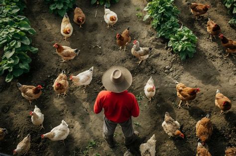 Escena De Una Granja De Pollos Con Aves De Corral Y Personas Imagen