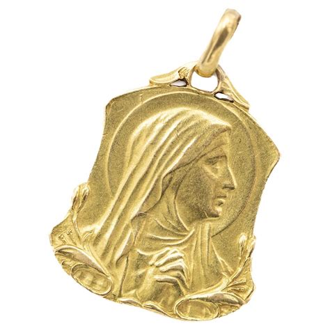 18k French Solid Yellow Gold Virgin Mary Catholic Pendant Religious