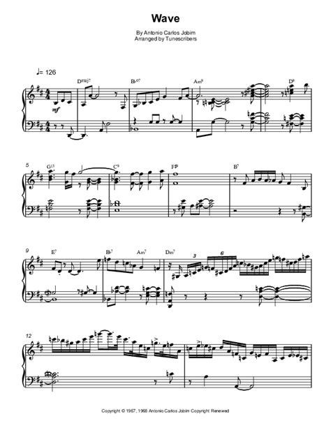 Wave Arr Tunescribers By Antonio Carlos Jobim Sheet Music For Piano