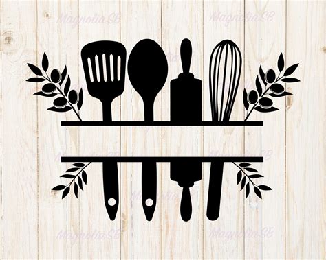 Kitchen Utensils Split Monogram Svg Kitchen Svg Kitchen Etsy