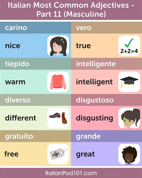 Most Common Italian Adjectives Printable Templates Free