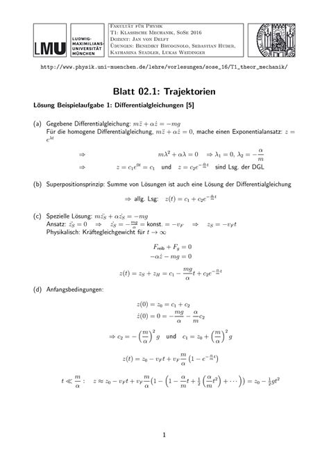 02Trajektorien Bspl Loe Fakult At F Ur Physik T1 Klassische