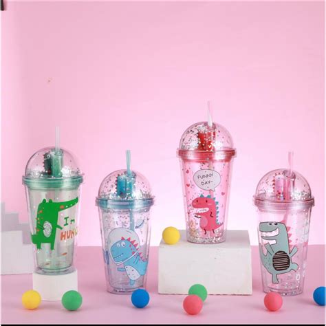 Jual Stv Botol Minum Tumbler Glitter Dino Gelas Unik Cantik Lucu Untuk