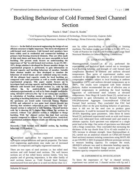 Pdf Buckling Behaviour Of Cold Formed Steel Channel Section