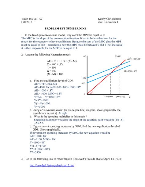 Macro Problem Set Econ A A Kenny Christianson Fall Due