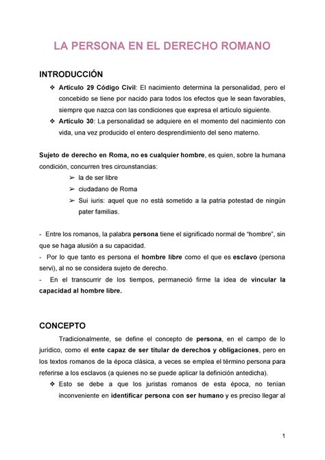 LA Persona EN EL Derecho Romano LA PERSONA EN EL DERECHO ROMANO