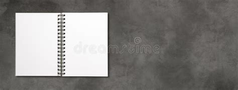 Blank Open Spiral Notebook Isolated On Dark Concrete Banner Stock Photo