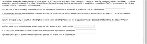 Solved Hemophilia Is A Sex Linked Blood Disease That Is Chegg