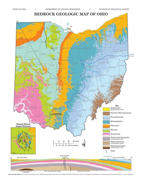 bedrock geologic map  ohio ohio department  natural