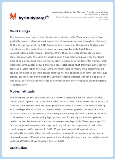 Legalization Of Same Sex Marriage From Loving V Virginia To Obergefell V Hodges Free Essay