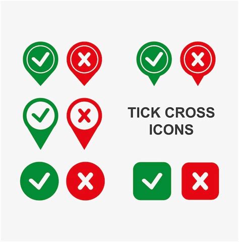 Signos de marcación y cruz Marca de marcación verde OK e íconos de X