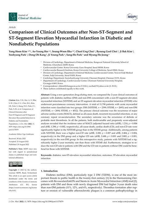 Pdf Comparison Of Clinical Outcomes After Non St Segment And St Segment Elevation Myocardial