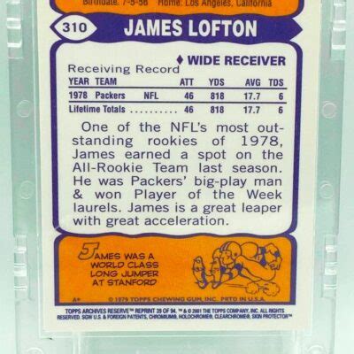 Vintage Topps Archives Reserve Nfl James Lofton Rookie Card