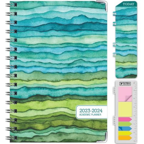 Global Printed Products Hardcover Academic Year 23 24 Planner Green Watercolor Waves 55 X 8