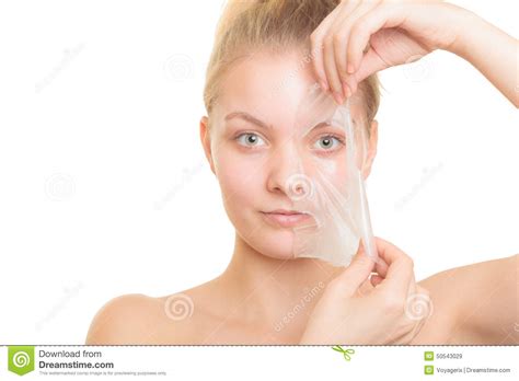 Girl Removing Facial Peel Off Mask Stock Image Image Of Applying