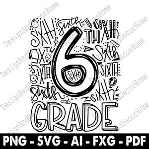 Th Grade Svg Png Typography Team Sixth Grade Teacher Back To Etsy