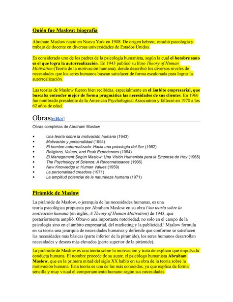 Pirámide De Maslow Quién Fue Maslow Biografía Abraham Maslow Nació