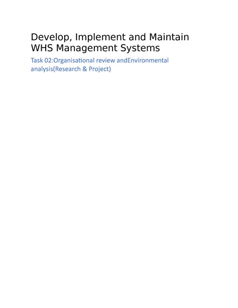 Develop Implement And Maintain Whs Management Systems Develop