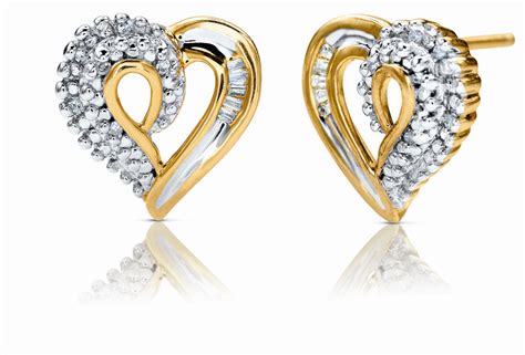 Diamond Accent Heart Shaped Earring Gold Over Silver Jewelry Earrings