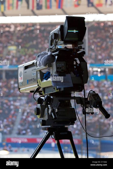 Film camera on a tripod at a sporting event in the Olympic Stadium in ...