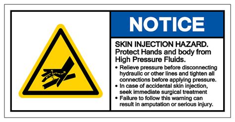 Notice Skin Injection Hazard Protrct Hands And Body From High Pressure Fluids Symbol Sign Vector