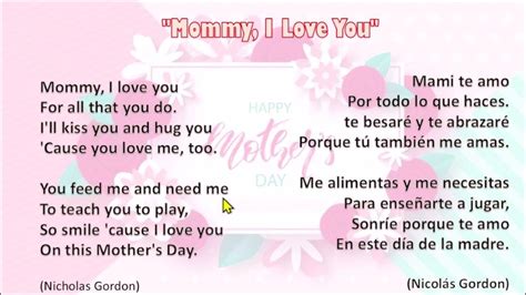 Aprendamos Un Poema Del DÍa De La Madre En InglÉs Mothers Day Poem