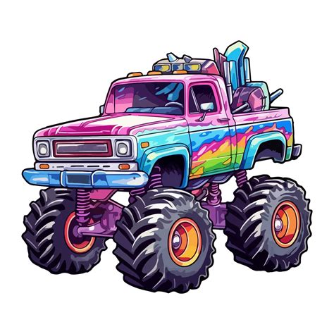 Monster Truck Jumping Pop Art Style Monster Truck Sticker Pastel Cute