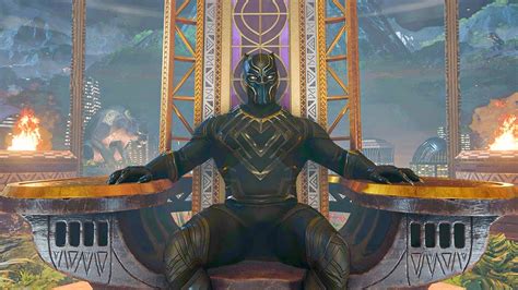 Marvels Avengers Black Panther Sits On The Throne And Lifts Thors