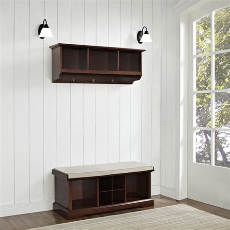 Brennan 2 Pieces Entryway Bench and Shelf Set - Mahogany | DCG Stores