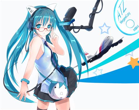 Aircraft Aqua Hair Glasses H016 Hatsune Miku Microphone Twintails Vocaloid