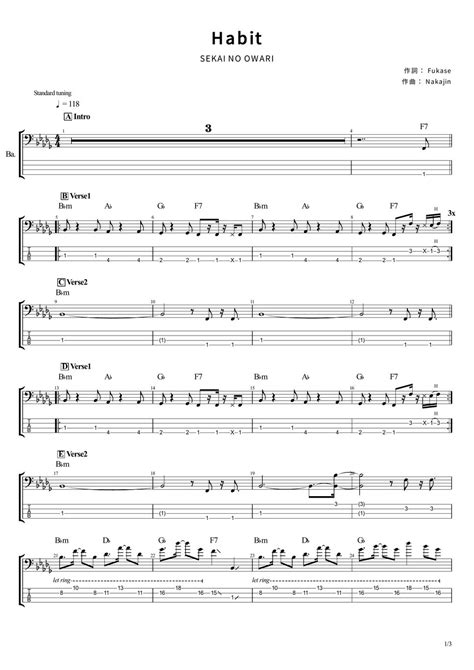 Sekai No Owari Habit Tab By T S Bass Score