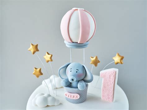 Hot Air Balloon Baby Elephant Fondant Cake Topper D Hot Air Etsy