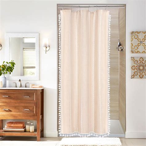 Amazon Mitovilla Beige Boho Small Stall Fabric Shower Curtain X